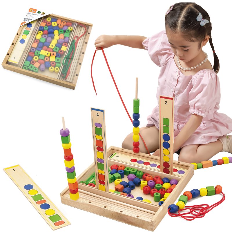 VIGA Drewniana Gra edukacyjna Logiczne koraliki  104 elementy Montessori - zdjęcie 1