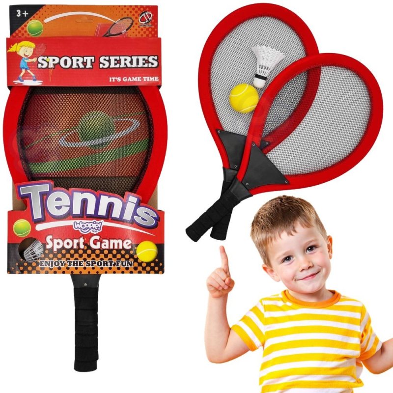 WOOPIE Duże Rakietki do Tenisa Badminton dla Dzieci Zestaw + Piłka Lotka - zdjęcie 1