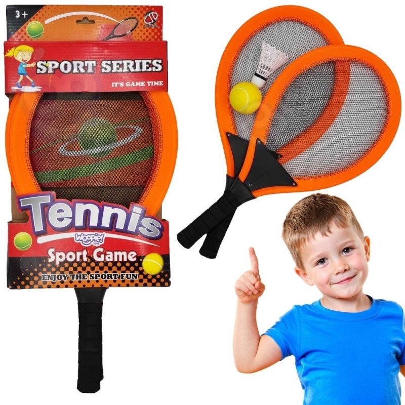 WOOPIE Duże Rakietki do Tenisa Badminton dla Dzieci Zestaw + Piłka Lotka - zdjęcie 1