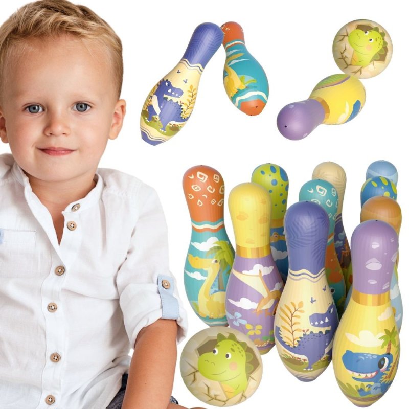 WOOPIE Gra Zręcznościowa Kręgle Miękkie Soft Dinozaury Zestaw 12el. - zdjęcie 1