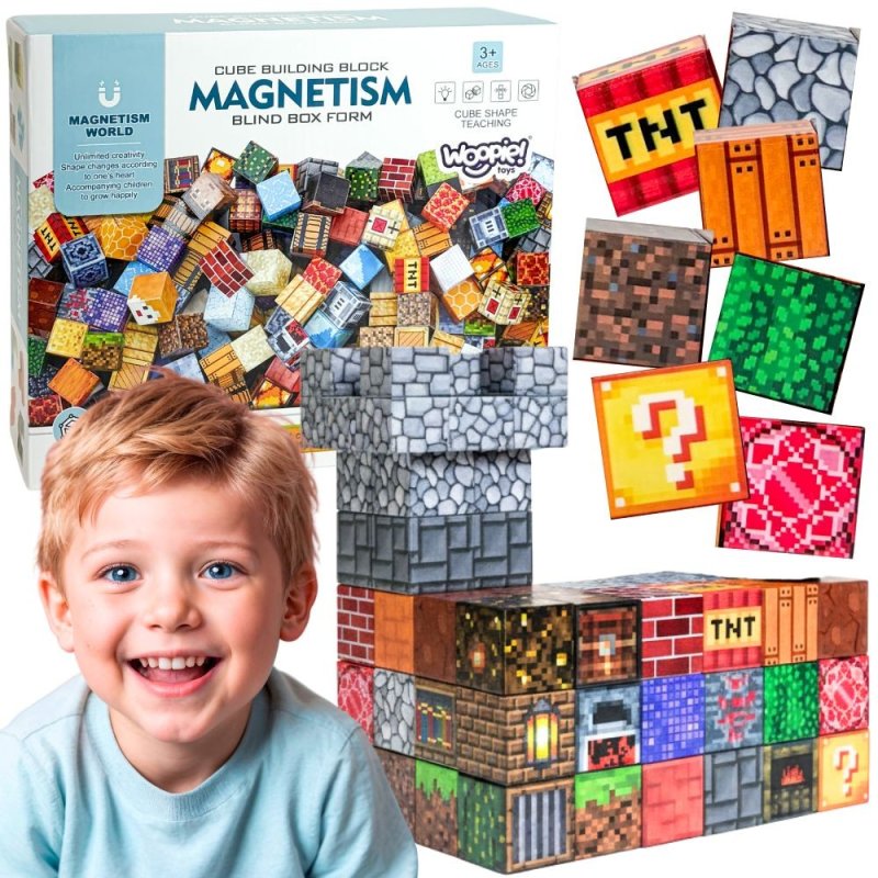 WOOPIE Klocki Magnetyczne Konstrukcyjne Sześciany 3D Zestaw Edukacyjny 63 el. - zdjęcie 1