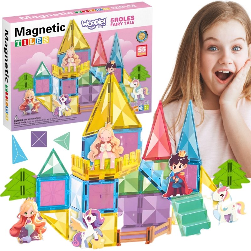 WOOPIE Klocki Magnetyczne Konstrukcyjne 3D Zestaw Edukacyjny Bajkowy Zamek 55el. - zdjęcie 1