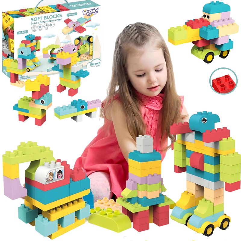 WOOPIE Duże Klocki Konstrukcyjne Edukacyjne dla Dzieci 86 el. - Wyparzanie w 120 stopniach - zdjęcie 1