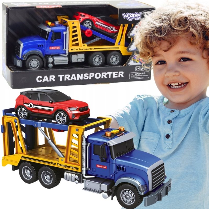 WOOPIE Laweta Ciężarówka Transporter Z Autkiem Światło Dźwięk Skala 1:14 - zdjęcie 1