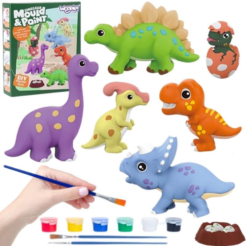 WOOPIE Zestaw Kreatywny z Farbami DIY Zrób Odlewy Gipsowe Figurki i Pomaluj - Zestaw Dinozaury - zdjęcie 1