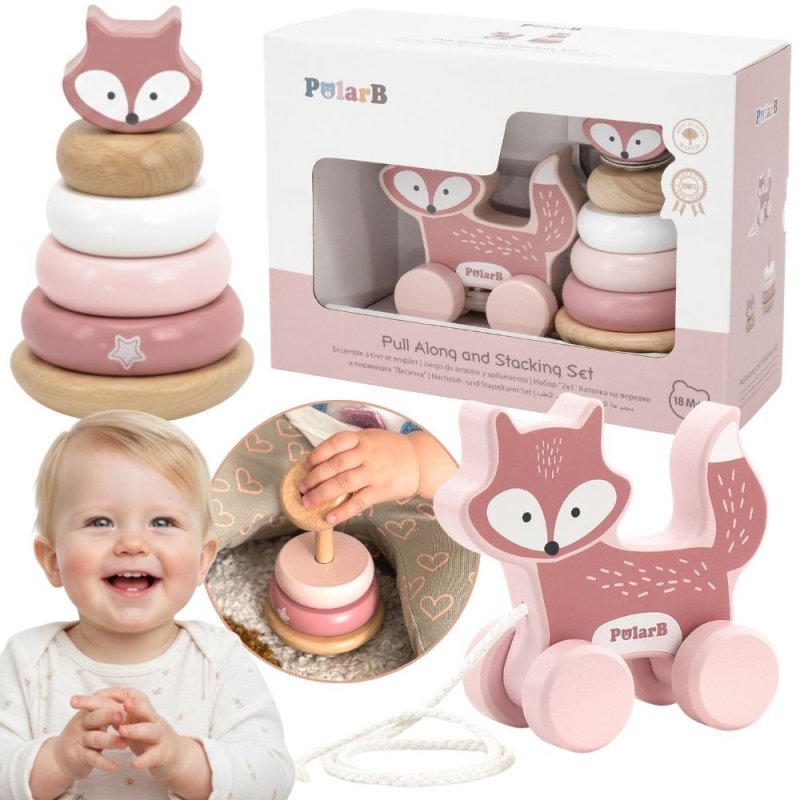 VIGA PolarB Zestaw Lisek Drewniana Piramidka + Lisek do Ciągnięcia - zdjęcie 1