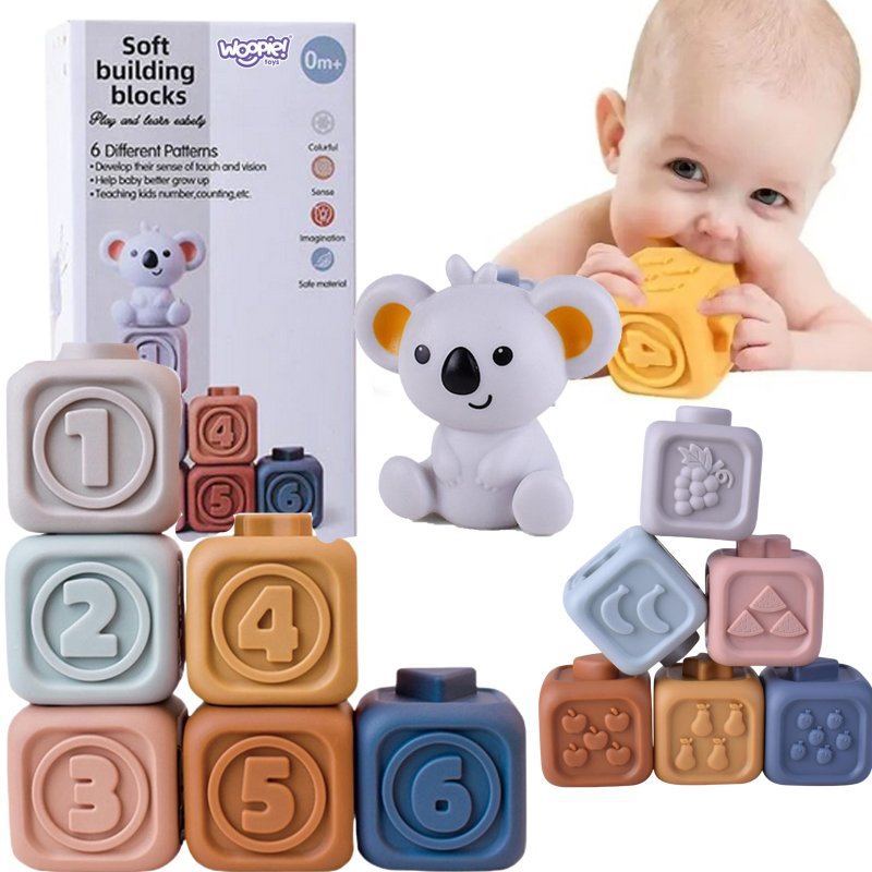 WOOPIE BABY Zestaw Edukacyjna Piramdka Klocki Sensoryczne 2w1 Gryzak Cyferki - zdjęcie 1