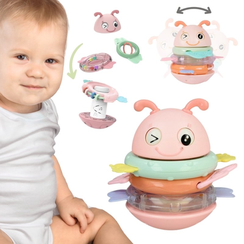 WOOPIE Baby Wańka Wstańka Zabawka Sensoryczna 2w1 Grzechotka Gryzak Różowa - zdjęcie 1
