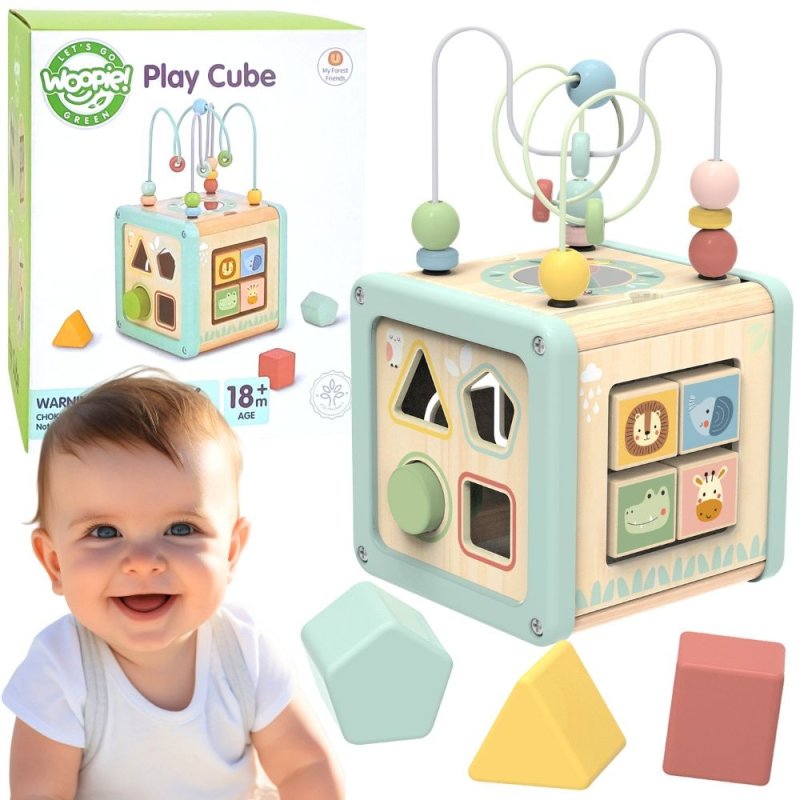 WOOPIE GREEN Drewniana Kostka Aktywności Multifunkcyjna Edukacyjna Sorter - zdjęcie 1