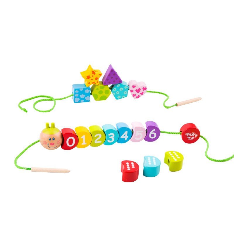 TOOKY TOY Drewniane Klocki do Nawlekania Gąsienica Nauka Liczenia 20 el. - zdjęcie 2