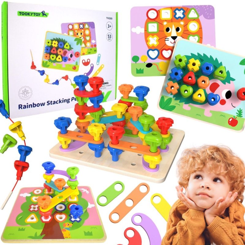 TOOKY TOY Wielofunkcyjna Tablica Zestaw Kolorowych Śrubek Nauka Kształtów - zdjęcie 1