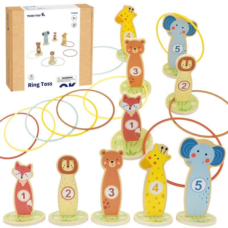 TOOKY TOY Rzut do Celu Drewniana Gra Zręcznościowa Obręcze 15 el. - zdjęcie 1