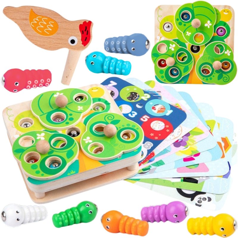 TOOKY TOY Drewniana Gra Zręcznościowa 2w1 Wyciągnij Robaczki dla Dzieci - zdjęcie 1