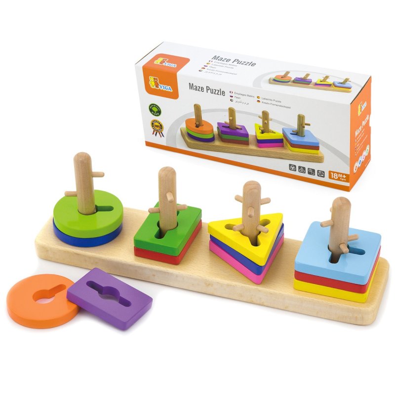 VIGA Drewniane klocki z sorterem kształtów Montessori - zdjęcie 1