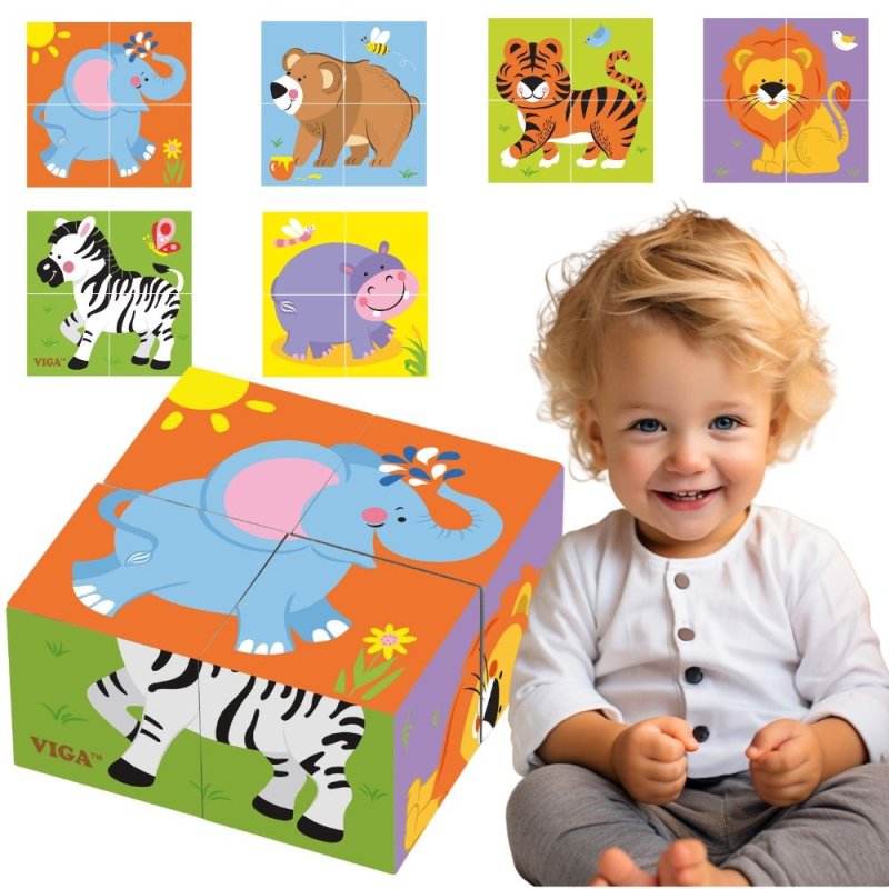Viga Drewniana układanka Zoo Puzzle  4 klocki - zdjęcie 1