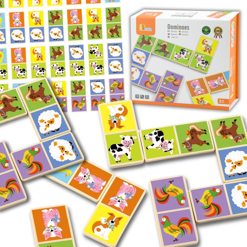 VIGA Edukacyjne Klocki Domino Drewniane gra Farma 28 elementów Montessori - zdjęcie 1