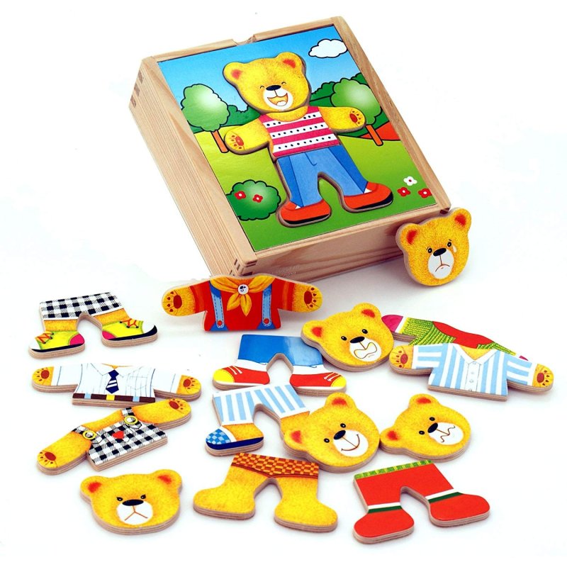 VIGA Drewniane Puzzle Układanka Edukacyjna Ubierz Misia Chłopca - zdjęcie 2