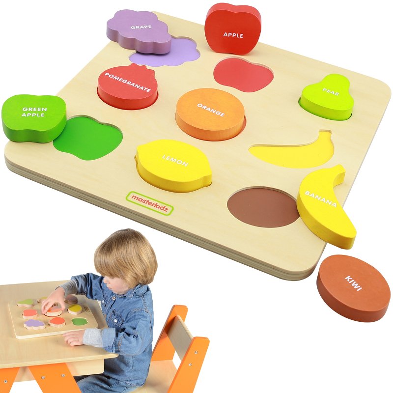 MASTERKIDZ Drewniany Sorter Kształtów Kolorowe Owoce Montessori - zdjęcie 1