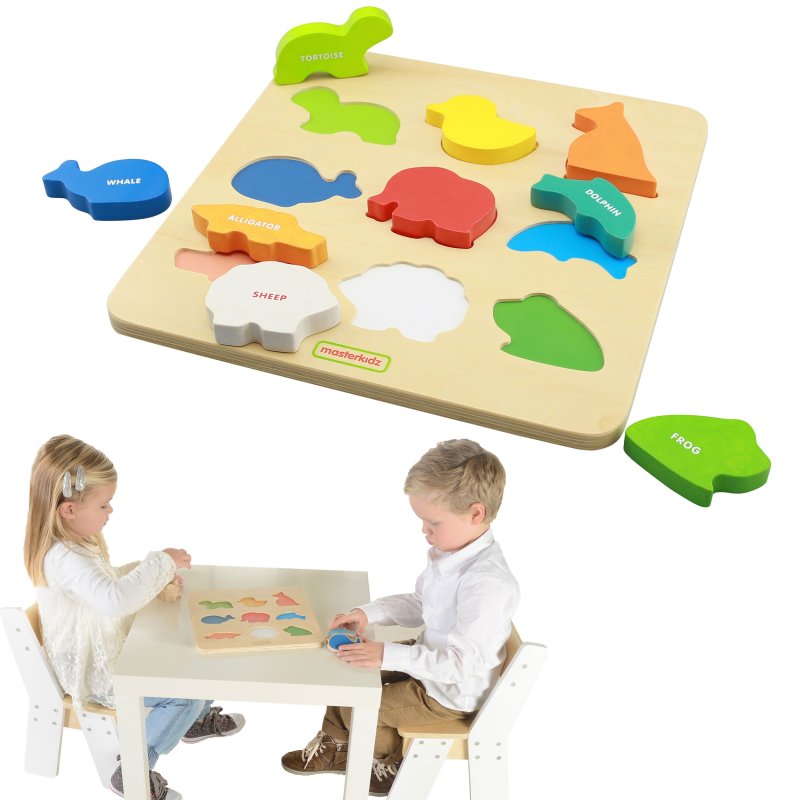 MASTERKIDZ Drewniany Sorter Kształtów Kolorowe Zwierzątka Montessori - zdjęcie 1