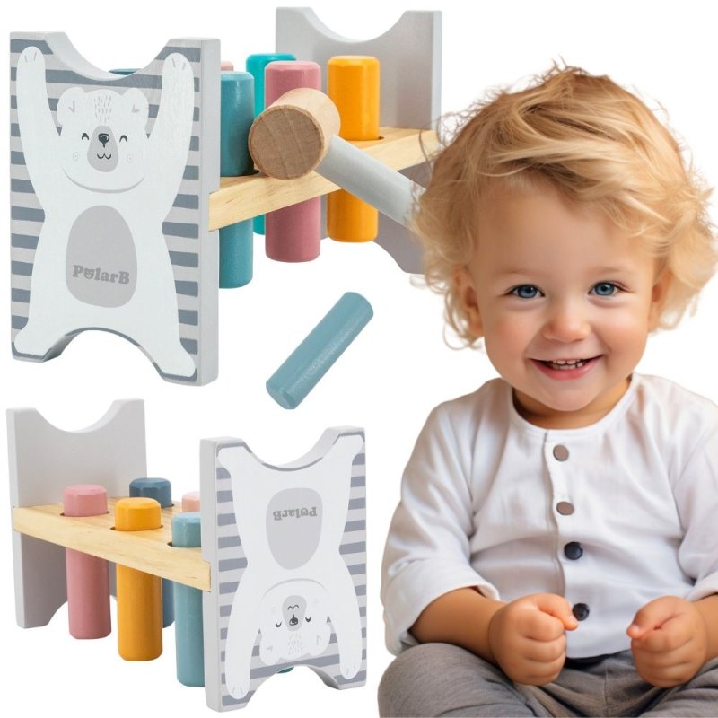 VIGA PolarB Drewniana Ławeczka Przebijanka Wbijanka z Młotkiem - Montessori - zdjęcie 1