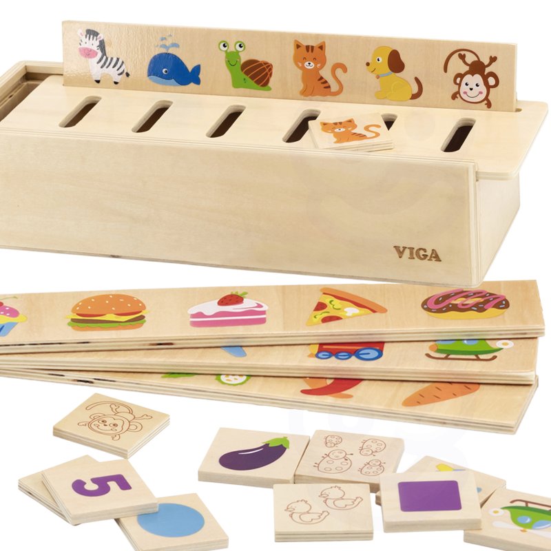 VIGA Drewniany Edukacyjny Sorter Gra Zwierzątka Owoce Warzywa Montessori - zdjęcie 1
