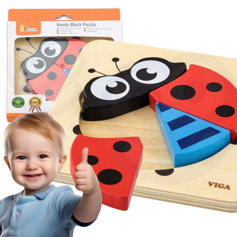 VIGA Pierwsze drewniane Puzzle maluszka Biedronka - zdjęcie 1