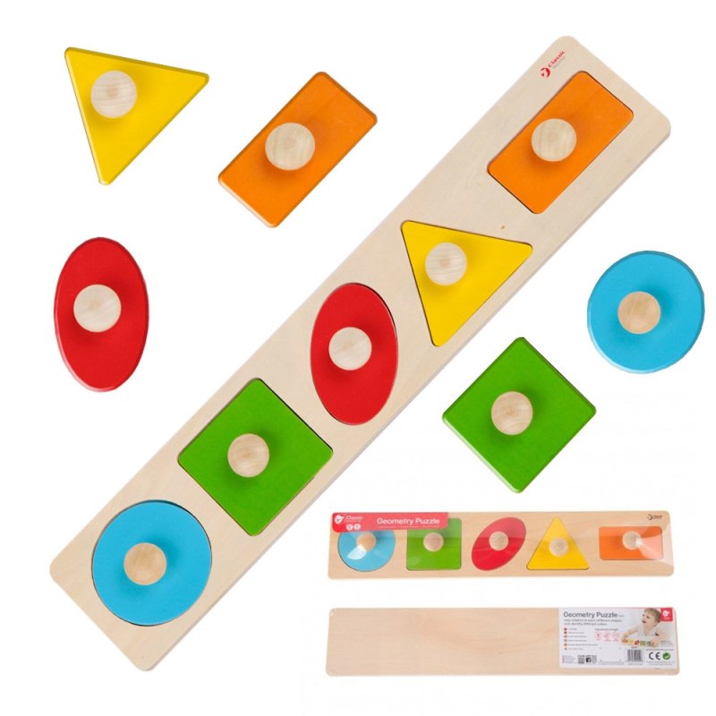 CLASSIC WORLD Drewniana Układanka Geometryczna MONTESSORI Sorter Kształtów Nauka Kolorów 6el. - zdjęcie 1