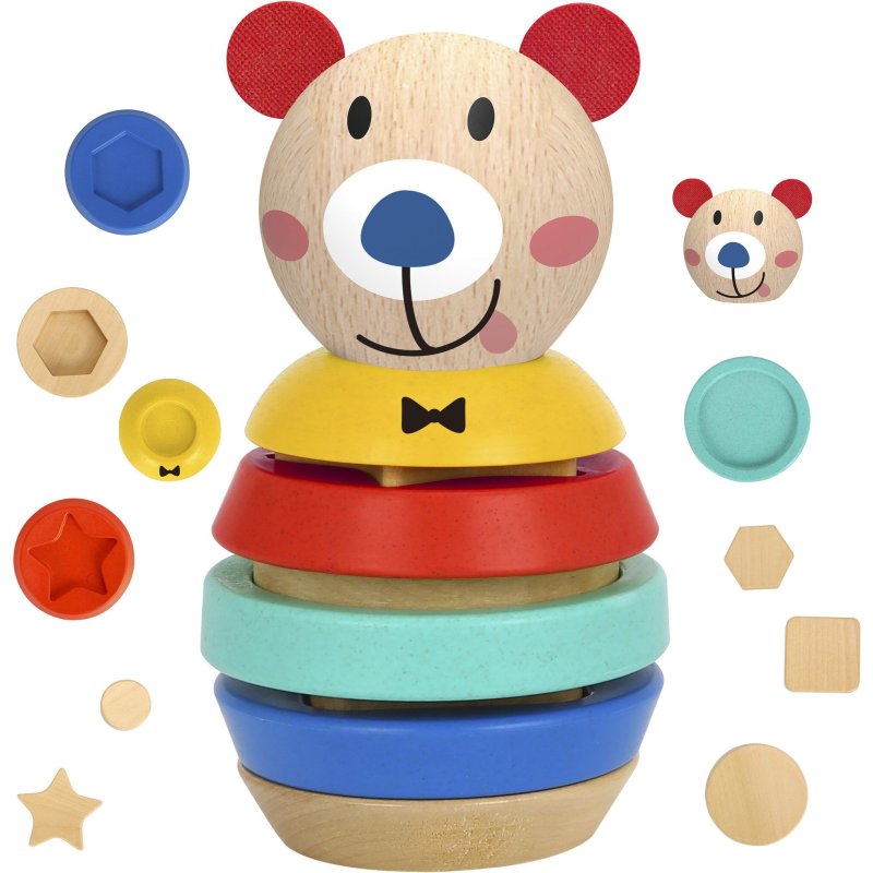 TOOKY TOY Drewniana Układanka Piramidka Kształty Miś 11 el. - zdjęcie 1