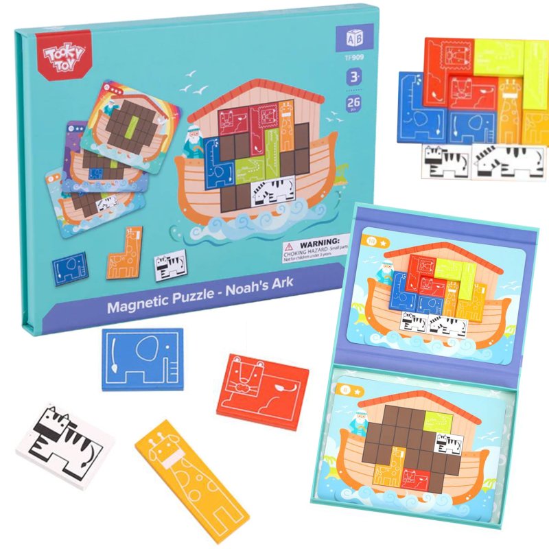 TOOKY TOY Układanka Magnetyczna Montessori Logiczna Puzzle Tetris Arka Noego 26 el. - zdjęcie 1