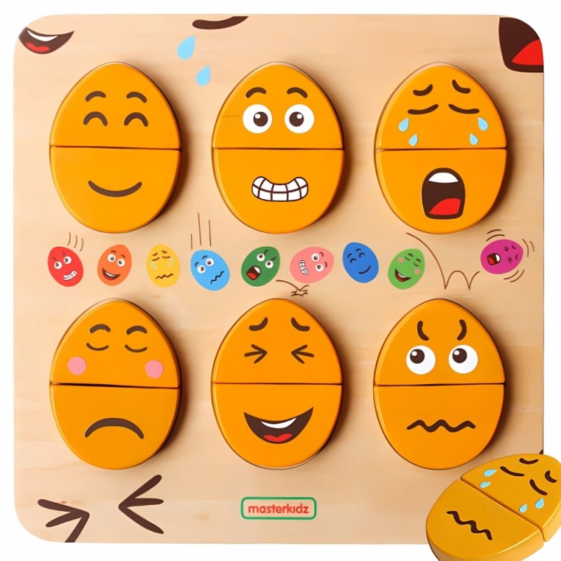 MASTERKIDZ Tablica do Nauki Emocji Drewniane Jajka jaki Humor? Montessori - zdjęcie 1