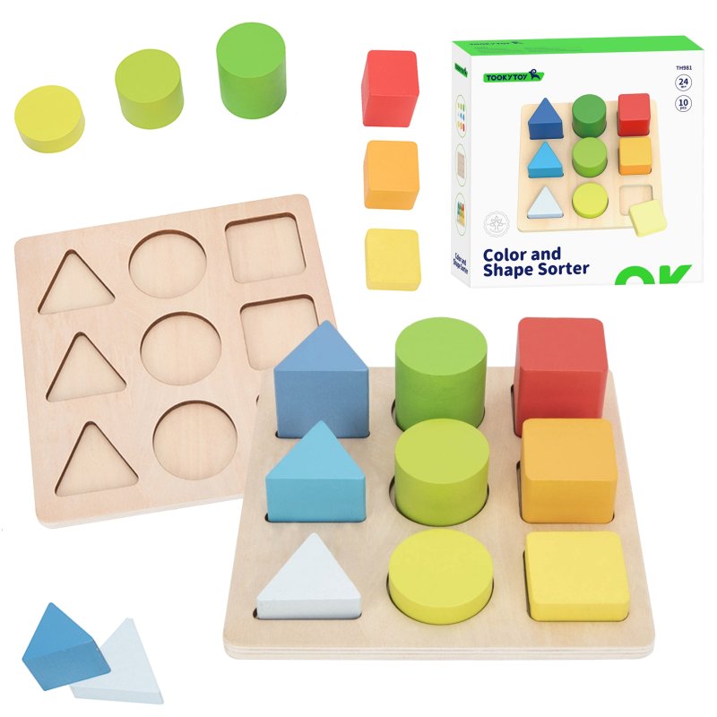 TOOKY TOY Drewniany Sorter Kształtów i Kolorów Układanka Montessori - zdjęcie 1