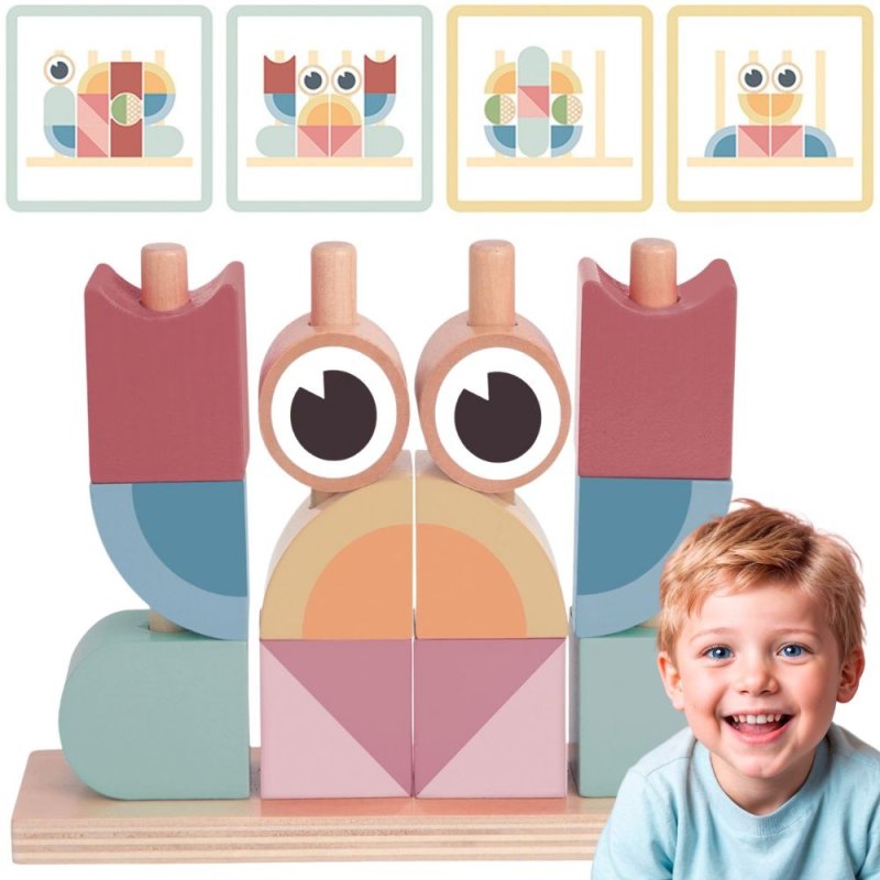 TOOKY TOY Krab Układanka Drewniana Stosy Klocki Bloki Pastelowy - zdjęcie 1