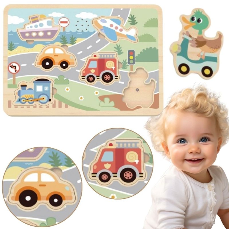 TOOKY TOY Drewniane Interaktywne Puzzle Pojazdy - zdjęcie 1