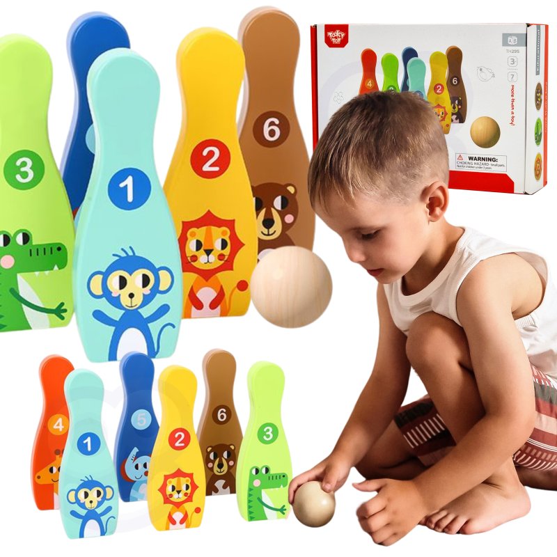 TOOKY TOY Drewniane Kręgle dla Dzieci  7 el + Piłka Certyfikat FSC - zdjęcie 1