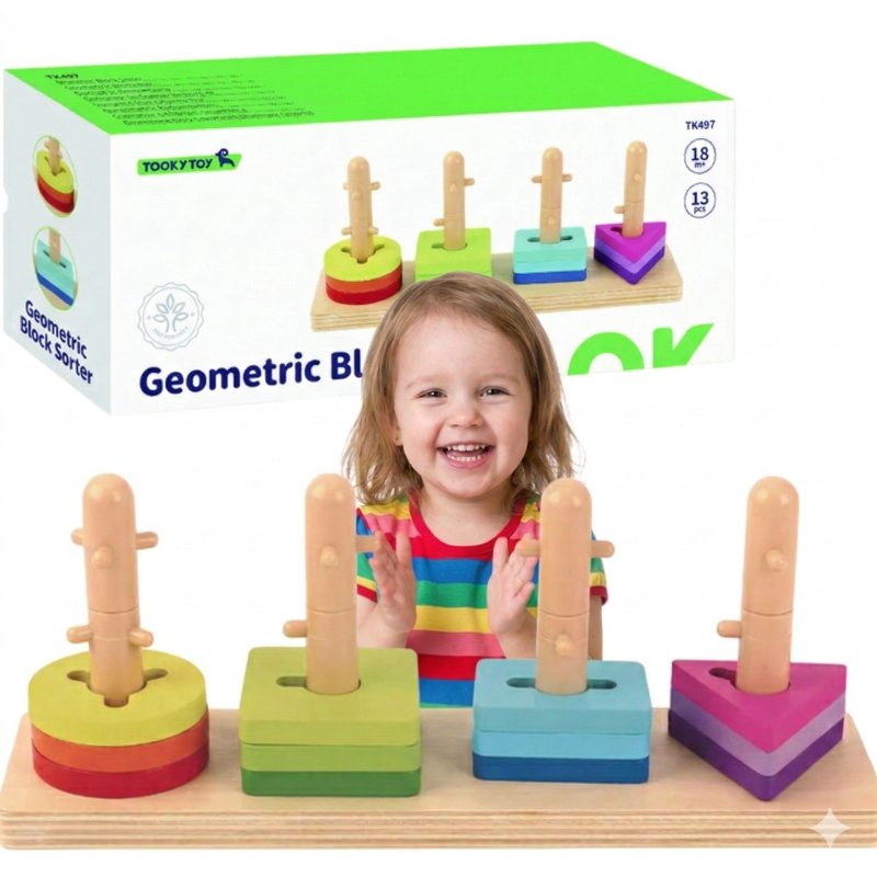 TOOKY TOY Sorter Kształtów z Kolorowymi Blokami Montessori - zdjęcie 1