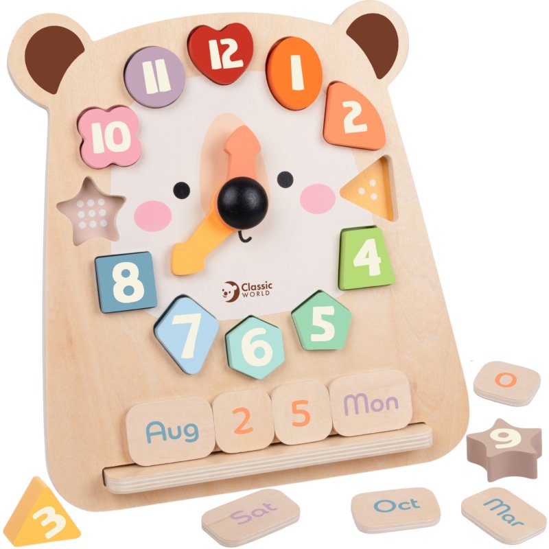 CLASSIC WORLD Zegar Miś Montessori Edukacyjny 3w1 Nauka Czasu Liczenia i Daty - zdjęcie 1