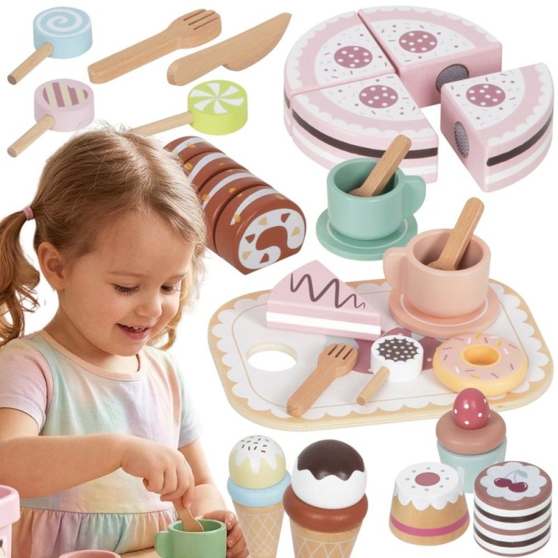 TOOKY TOY Sweet Cake Drewniany Zestaw Słodkości w Pudełku Cukiernia Lodziarnia - zdjęcie 1