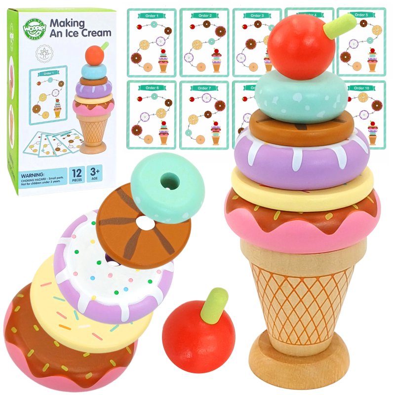 WOOPIE GREEN Drewniane Lody Układanka Montessori Cukiernia 12 el. FSC - zdjęcie 1