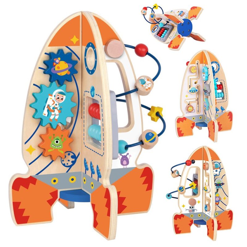 Tooky Toy Duża Drewniana Zabawka Edukacyjna Wielofunkcyjna Rakieta - zdjęcie 1