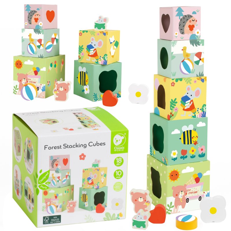 CLASSIC WORLD Układanka Kostki Box Leśna Piramidka 10 el. FSC - zdjęcie 1