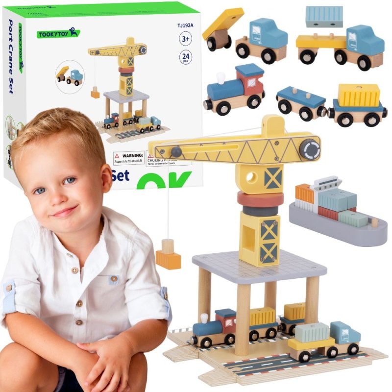 TOOKY TOY Dźwig Portowy Drewniany Zestaw - zdjęcie 1