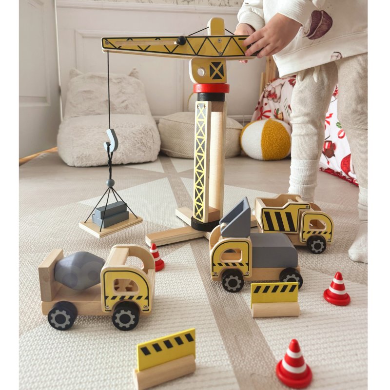 WOOPIE GREEN Drewniany Plac Budowy 5w1 Ruchomy Dźwig XXL Pojazdy Budowlane 13 el. FSC - zdjęcie 2