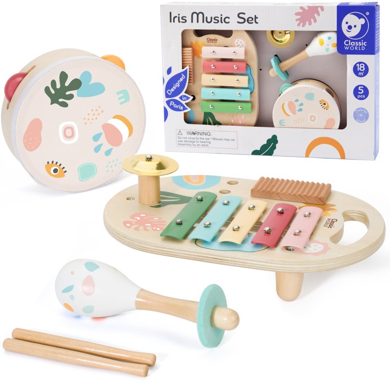 CLASSIC WORLD Zestaw Instrumenty Muzyczne dla Dzieci Cymbałki Bębenek Grzechotka  5 el. - zdjęcie 1
