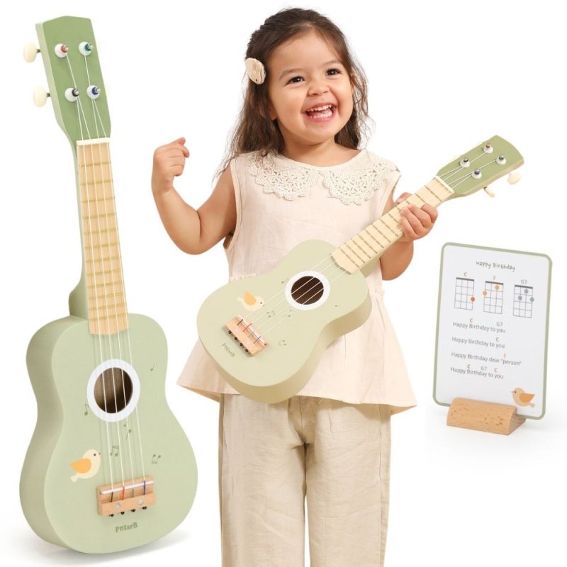 Viga Drewniane Ukulele Gitara Dla Dzieci Zielone Z Nutami - zdjęcie 1