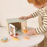 TOOKY TOY Drewniana Kuchenka Mikrofalowa Zestaw Produktów Spożywczych - zdjęcie 2