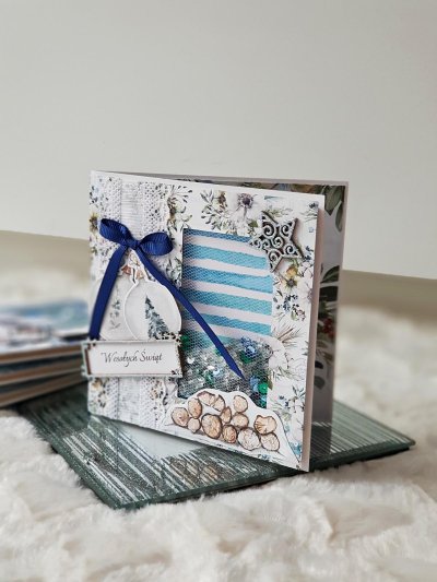 Kartka świąteczna kula z choinką, shaker card - zdjęcie 1
