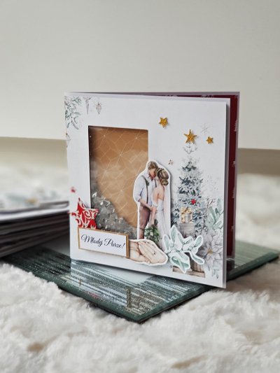 Kartka świąteczna ślubna - młoda para, choinka, shaker card - zdjęcie 1