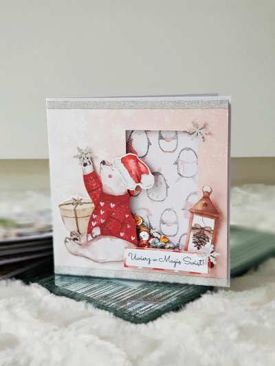 Kartka bożonarodzeniowa miś - shaker card - zdjęcie 1