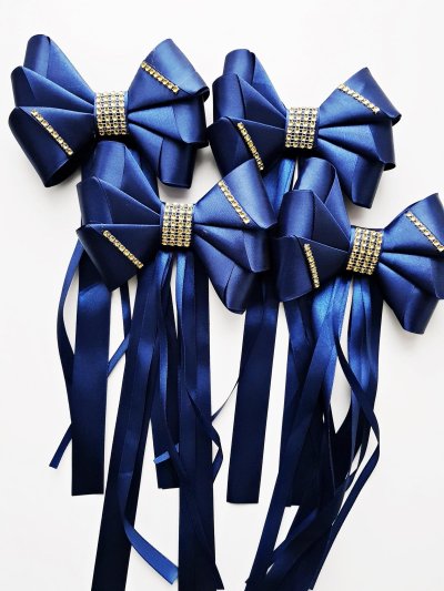 Kokardy do dekoracji samochodu Państwa Młodych - 4 szt - navy blue - zdjęcie 1