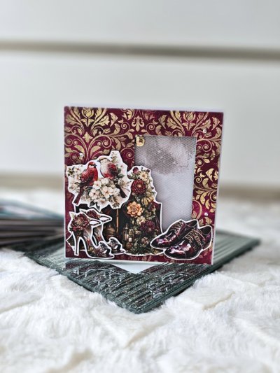 Kartka ślubna rocznicę buty burgund shaker card - zdjęcie 1